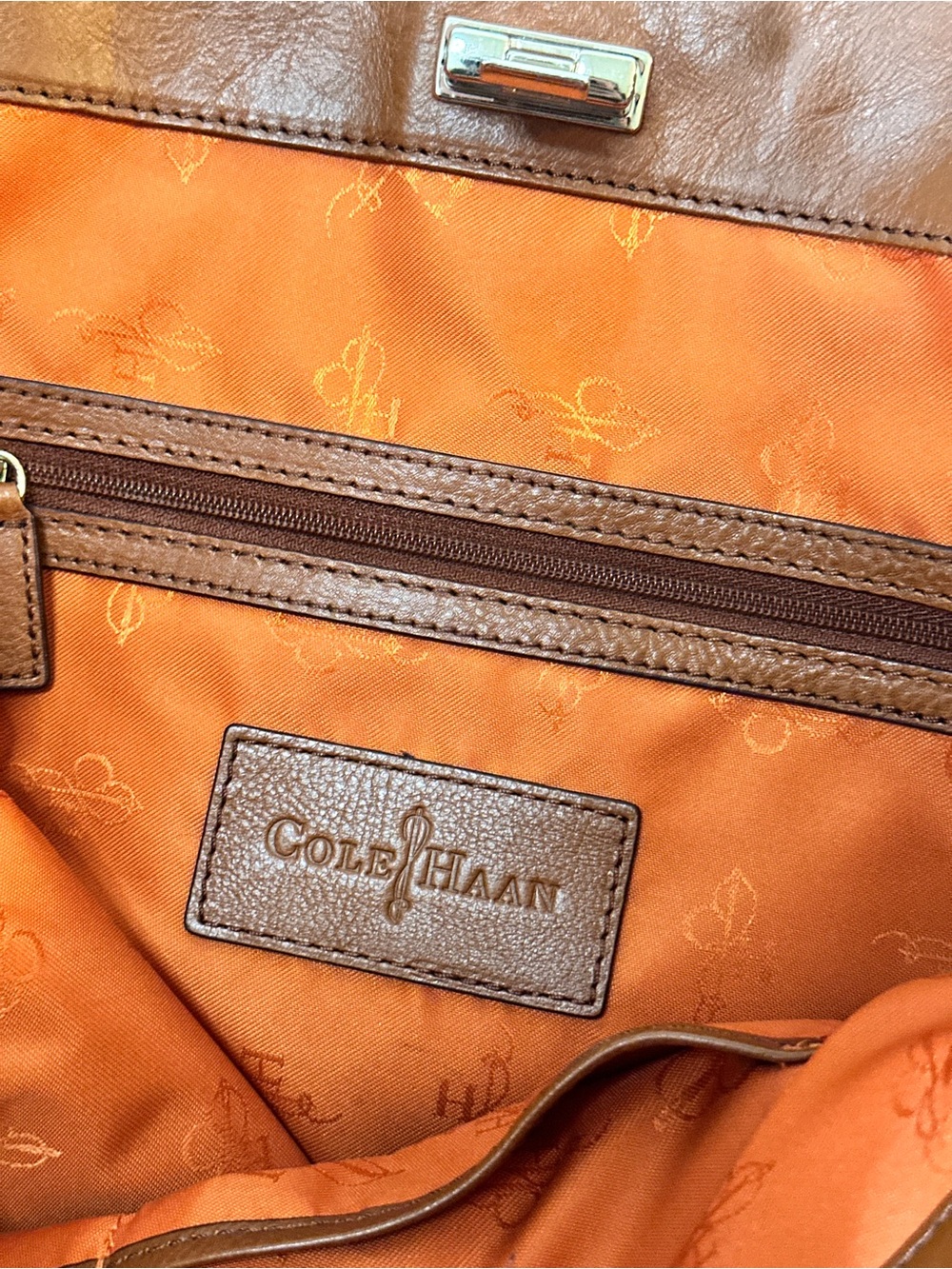 Cole Haan Designer Leather Tote Bag in Cognac - Picture 14 of 16